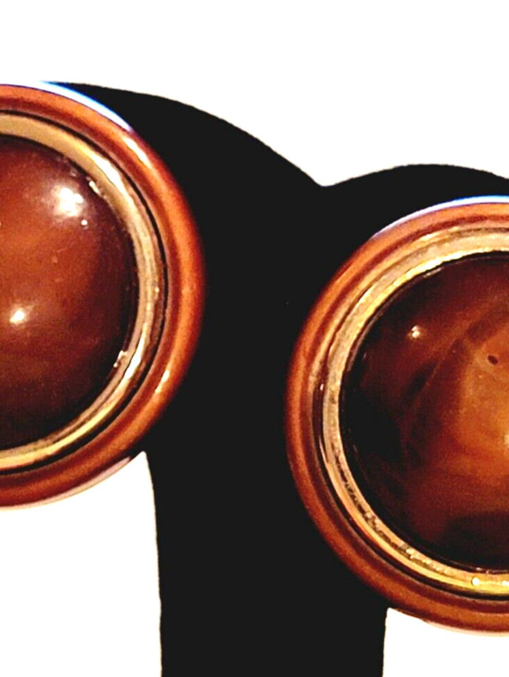 Vintage Brown Earrings Lucite Caramel Chunky Large Round Pierced Studs kp-32